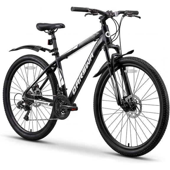 QARSWA 27.5" Mountain Bike for Adults & Teens, 21-Speed Aluminum Frame, Front Suspension, Disc Brake, Black