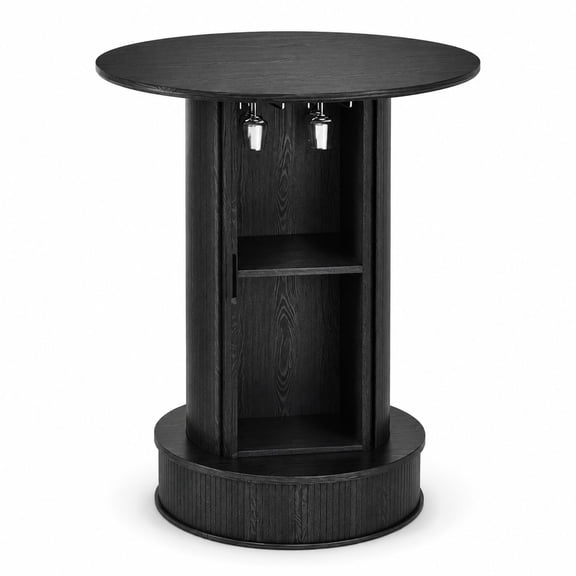 27.5-Inch Round Bar Table with 2-Tier Hidden Storage, 38.1-Inch Tall Wooden Bistro Table with Footrest, Rustic Cocktail Table for Kitchen Nook, Living Room, Apartment orSmallSpaces,CoffeeCorner,Black