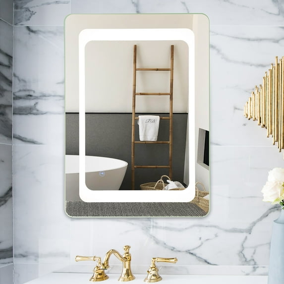 27.5-Inch Silver Wall Mirror w LED Lighting Vertical & Horizontal Mounting Options Glass Aluminum AlloyMetal