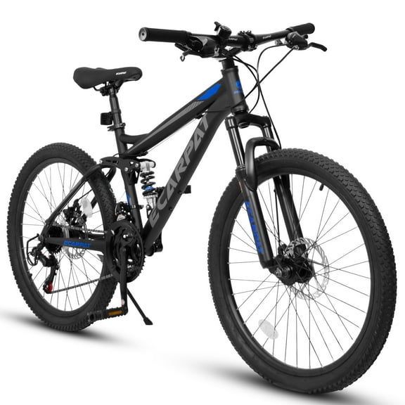 27.5 Inch-Wheels Mountain Bike, 21-Speed Full Suspension Mens Womens Trail Commuter City Bicycle with Disc Brakes, Black