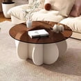thumbnail image 1 of 27.5 Inches/31.5 Inches Round Coffee Table, Tempered Glass Top Mid Century Modern Coffee Table, Center Table with Wood Base for Living Room, Office, 1 of 11