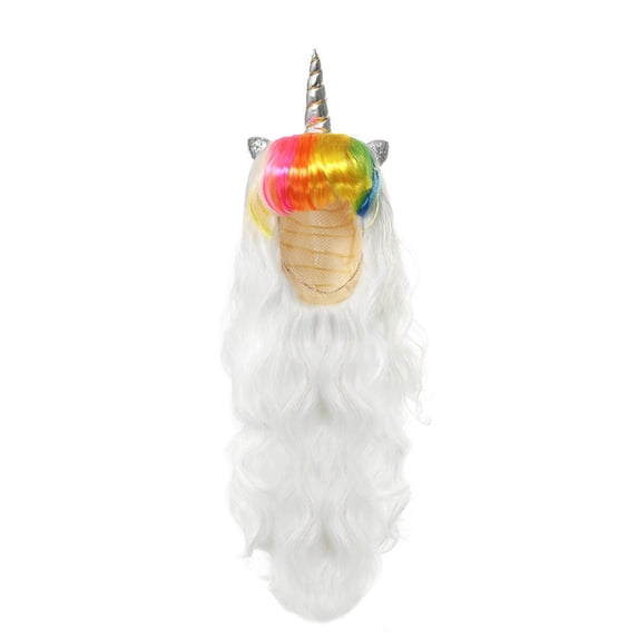 27.5 Inches Rainbow Hair Wig, Cosplay Wig Headpiece for Costume Cosplay Party Halloween, Full Long Curly Wavy(White)