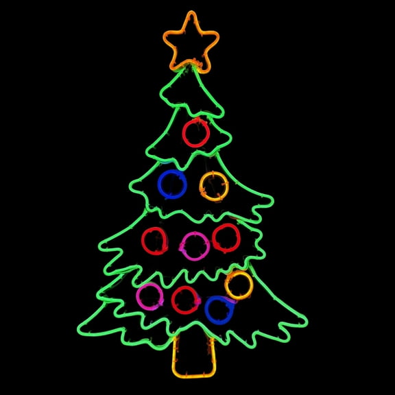 27.5 LED Neon Christmas Tree With Star Decorations Silhouette Motif Display