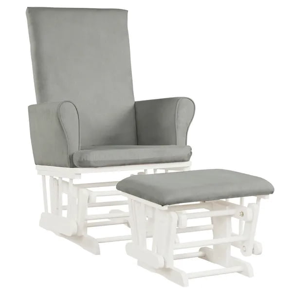 27.5" Nursery Rocking Chair Glider & Ottoman Set with Rubberwood Frame