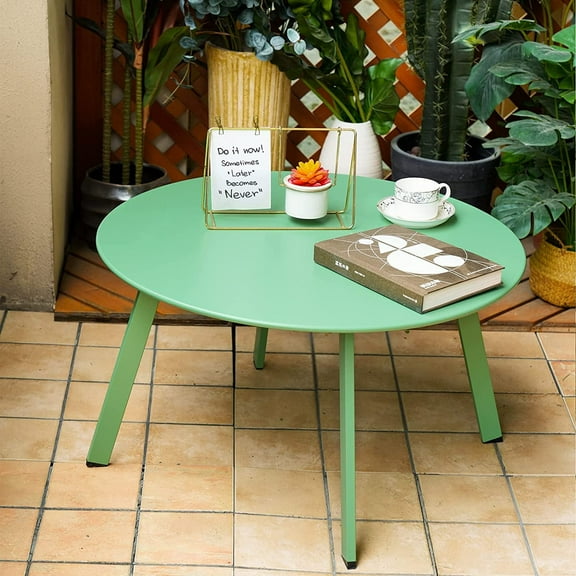 27.5 '' Outdoor Round Steel Coffee Table, Weather Resistant, Anti-Rust Side Table, Green