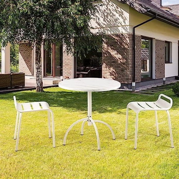 27.5" Premium Steel Patio Dining Table Round Backyard Bistro Table Indoor-Outdoor Furniture Garden Table, Modern Cafe Bar Table, 29.5" Tall