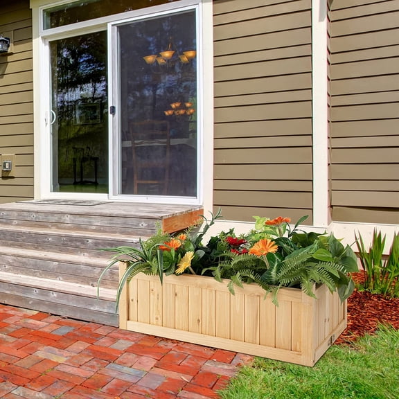 27.5” Raised Garden Bed - Wooden Planter Box, Outdoor Folding Rectangle Planter w/Removable Bottom, Premium Drainage System for Herbs, Fruits, Flowers, Succulents, Simple Assembly