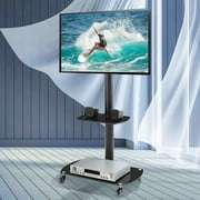 27.5" Rolling TV Stand with Rotation,Mobile TV Cart for 32-65 Inch Screens,Height Adjustable Portable TV Stand with Wheel & Tray,Holds up to 88 lbs for Corner,Bedroom,Outdoor,Black
