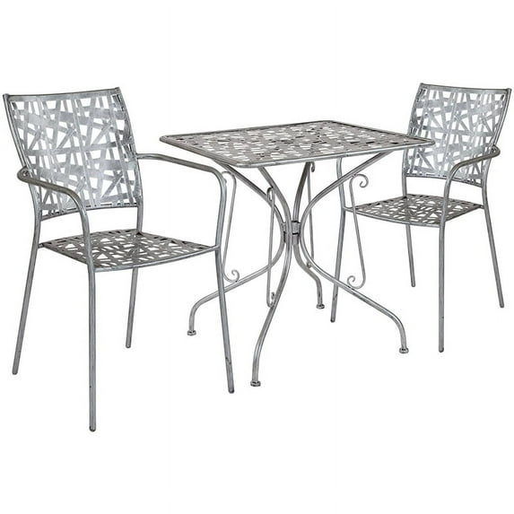 27.5"SQ Antique Silver Garden Patio Table Set Outdoor Deck Decor