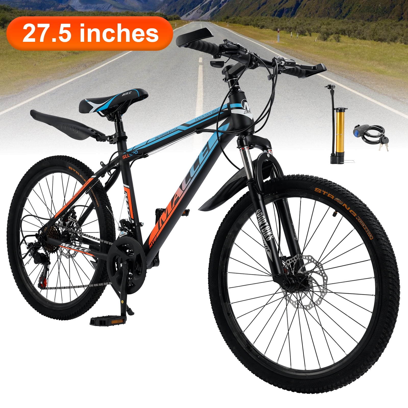 27.5" Spoke Wheel 24 Speed Mountain Bicycle Adult Bike MTB w/ fender Blue & Orange