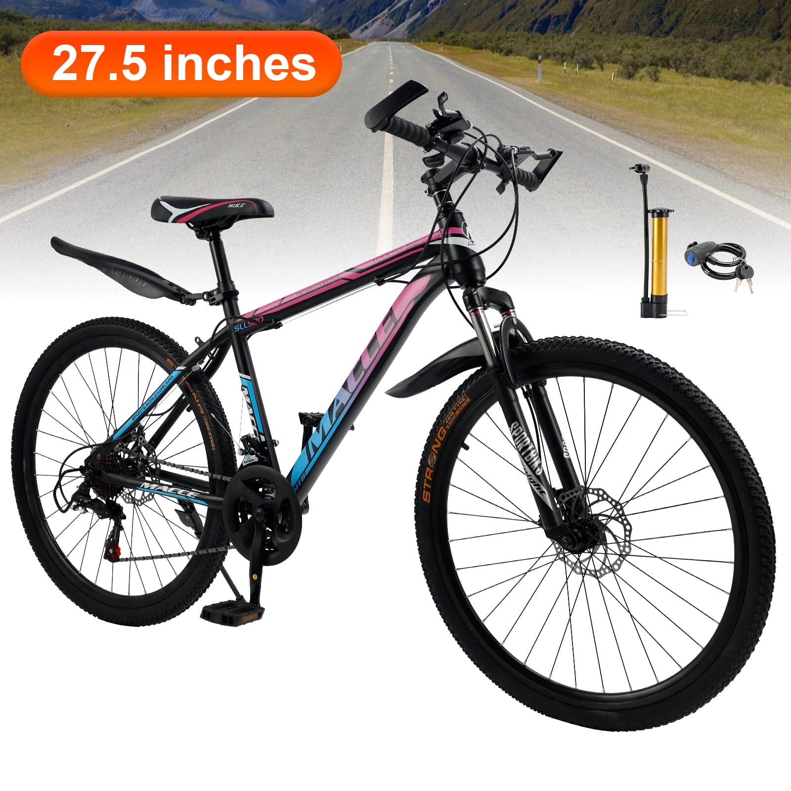 27.5" Spoke Wheel 24 Speed Mountain Bicycle Adult Bike MTB w/ fender Blue & Pink