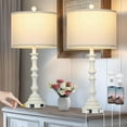 thumbnail image 1 of 27.5" Tall Table Lamp for Living Room Set of 2, Vintage Farmhouse Table Lamps with USB C+A Ports, 3-Way Dimmable Touch Bedside Lamps, Tradition Bedroom Lamps for Nightstand Side End Table Desk, White, 1 of 17