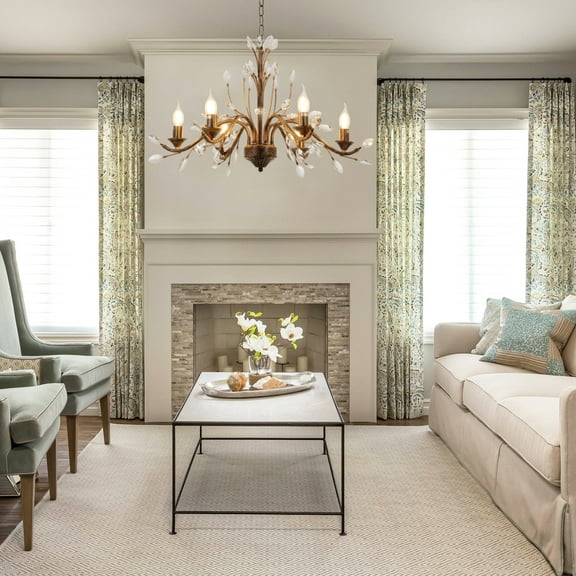 27.5" Vintage Crystal Candle Chandelier - Distressed Iron & 21.7" Antique Chain with 4.3" Ceiling Canopy, 6-Light E14 Sockets (Bulbs Excluded) for Dining Room Ballroom