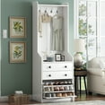 thumbnail image 1 of 27.5''W Narrow Hall Tree With 4 Hanging Hooks, Flip Drawer, Adjustable Shelf, 2 Drawers Shoe Storage Cabinet, Multi-functional Coat Rack For Living Room, Hallway, 1 of 9