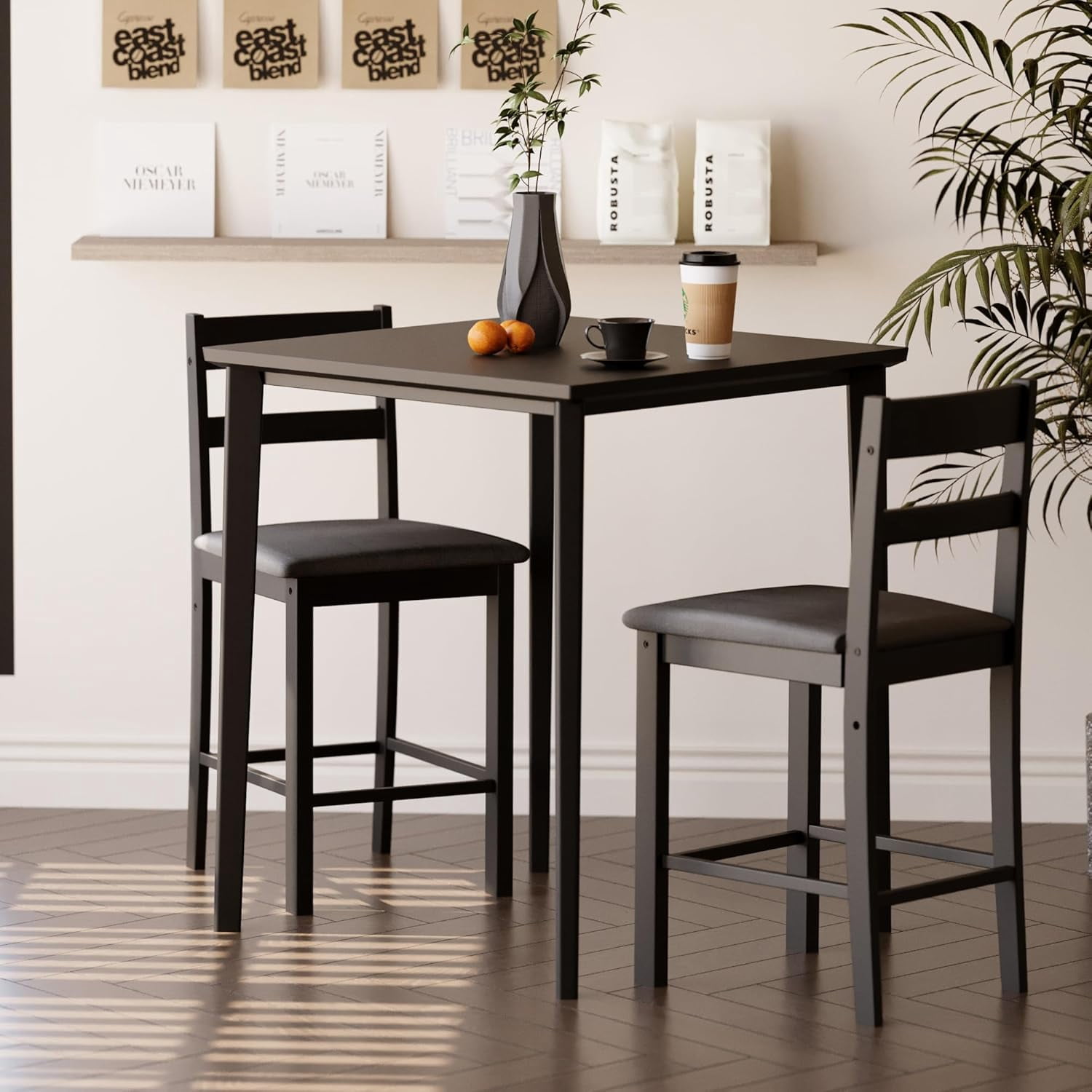 27.5 inch Bar Table and Chairs Set, Solid Wood Bar Height Pub Table and ...