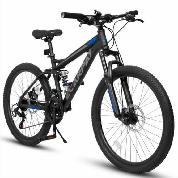 Raistyw 27.5 inch Mountain Bike, 21-Speed Front Suspension Mens Bicycles with Disc Brakes,High Carbon Steel Frame, Black and Blue