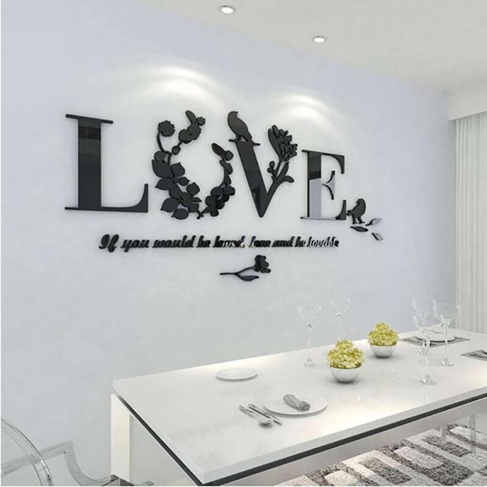 27.5" x 13.3"Love Letters 3D Acrylic Mirror Wall Stickers Hearts Shaped 3D Mirror Wall Decals Family Farmhouse Wall Decor Home Decoration DIY Removable Mirror Wall Stickers for Home Living Room