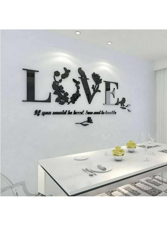 27.5" x 13.3"Love Letters 3D Acrylic Mirror Wall Stickers Hearts Shaped 3D Mirror Wall Decals Family Farmhouse Wall Decor Home Decoration DIY Removable Mirror Wall Stickers for Home Living Room