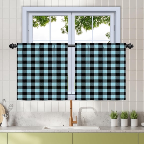 27.5 x 24 Inch Buffalo Check Tier Curtains for Kitchen Thick Linen Buffalo Plaid Gingham Rod Pocket Cafe Bathroom Window Curtains Dining Room Short Window Treatment Burgundy Teal Black 2 Panels