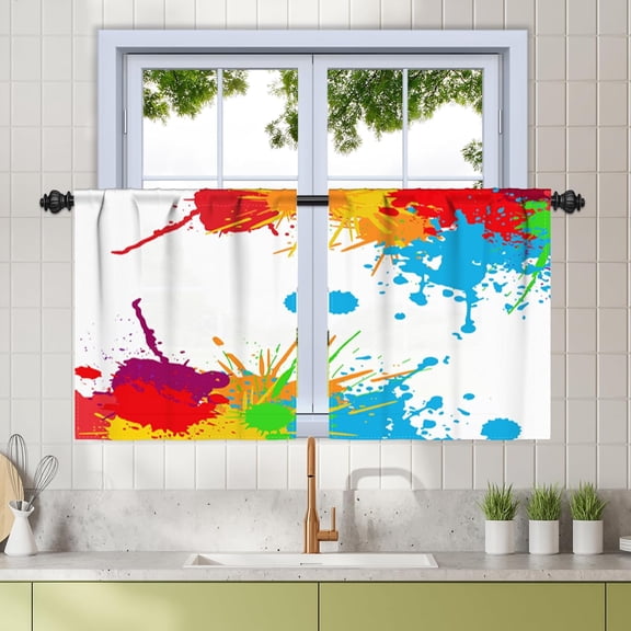27.5 x 24 Inch Colorful Splatter Curtains for Living Room Abstract Art Paint Splash Modern Decorative Curtains Light Filtered Linen Texture Classroom Gallery Painter''s Room Curtains 2 Panels