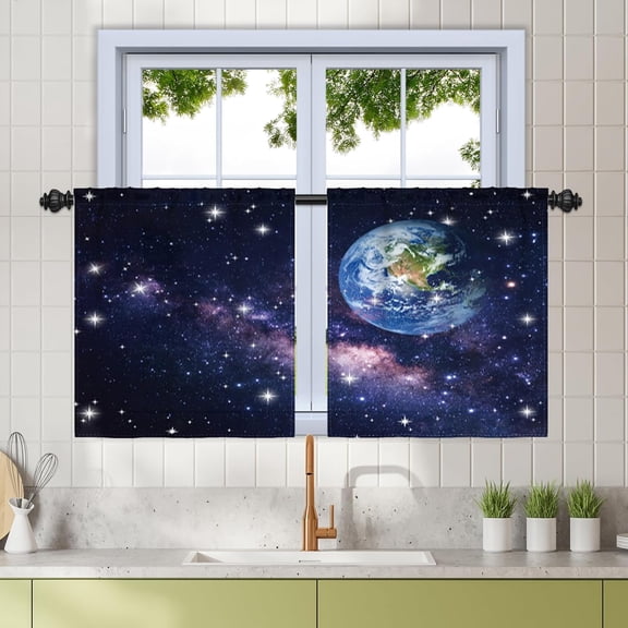 27.5 x 24 Inch Earth Galaxy Bedroom Window Curtains Outer Space View Universe Twinkle Star Astral Theme World Boys Living Room Curtains Living Room RV Camper Window Drape Navy Purple 2 Panels