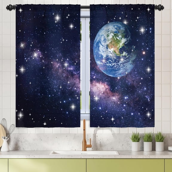 27.5 x 39 Inch Earth Galaxy Bedroom Window Curtains Outer Space View Universe Twinkle Star Astral Theme World Boys Living Room Curtains Living Room RV Camper Window Drape Navy Purple 2 Panels
