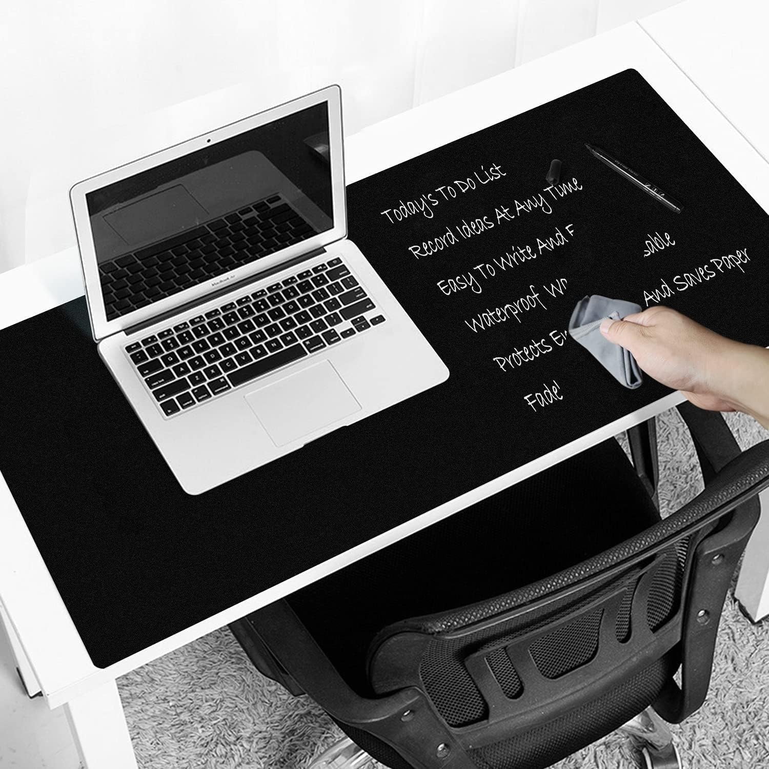 MAKUANG PVC Material Writable and Erasable Desk Mat, 27.5" x 13.8" Waterproof Large Desktop Mouse Pad,Black