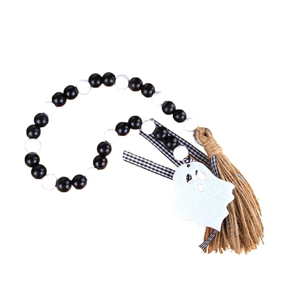 27.51in Halloween Black Cat Wooden Bead Garland, Orange Black Natural Wood Bead Tassel Hanging Tag, Farmhouse Tiered Tray Mantel Door Rail Fall Decor