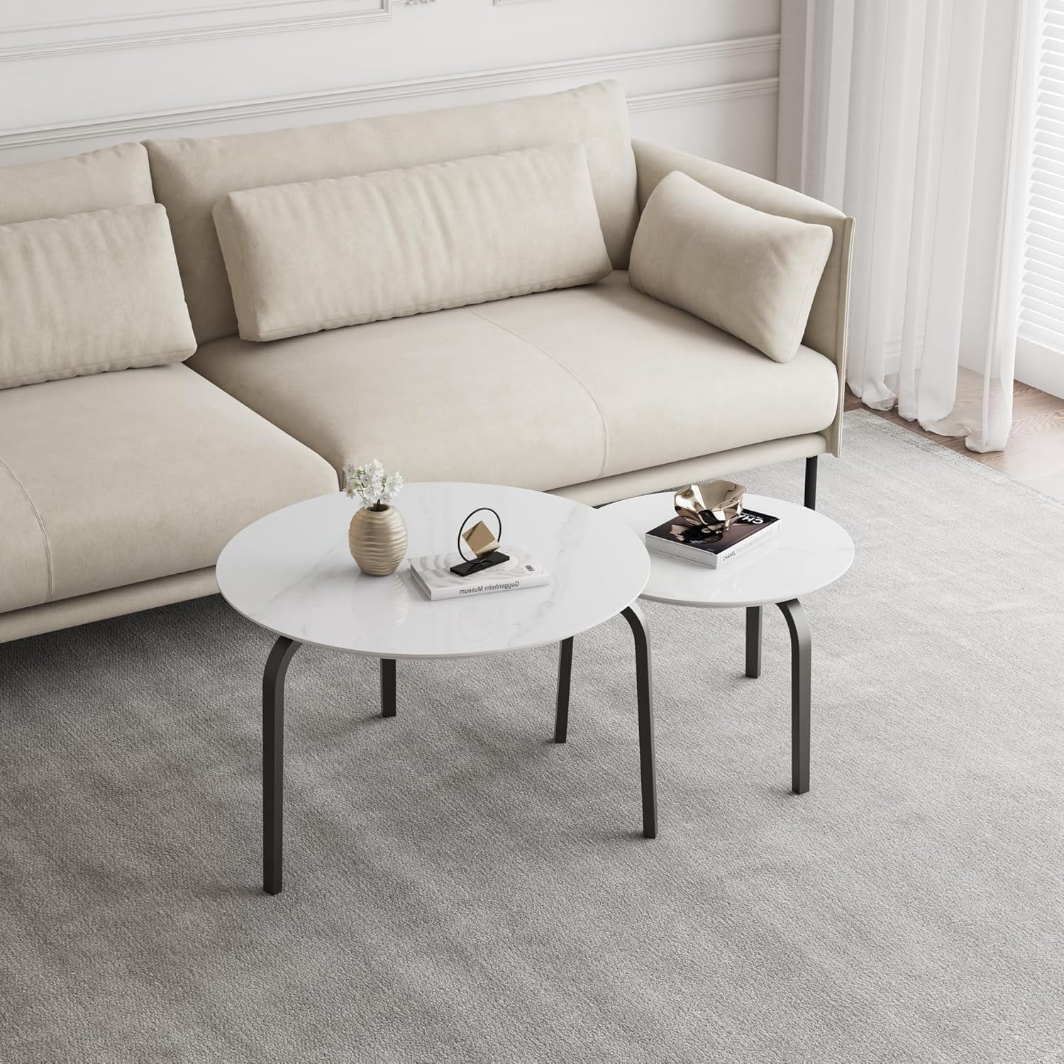 27.55'' Nesting Coffee Table Round Sintered Stone Coffee Tables with ...