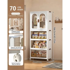 27.55in Clear Foldable Door Wardrobe Storage Cabinet with Wheels, Stackable Multi-Tier Closet Organizer, Durable Clothes Storage Organizer for Home & Dorm
