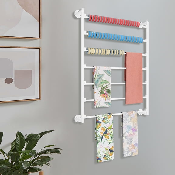 27.56*3.94*35.43in Modern 7-Tier White Wall Mounted Ribbon Organizer for Craft Room Flower Shop