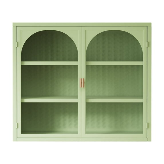 27.56"Glass Doors Modern Two-door Wall Cabinet with Featuring Three-tier Storage for Entryway Living Room Bathroom Dining Room,Wall Cabinet with Characteristic Woven Pattern,Green