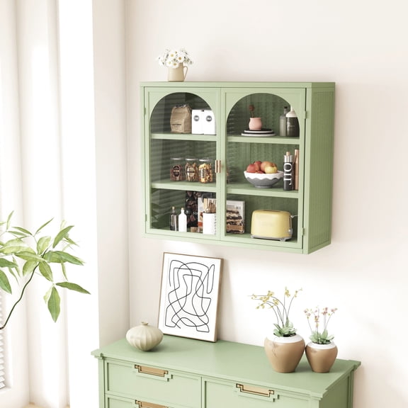 27.56" Green Iron & Glass Storage Cabinet / Multi-Purpose for Different Room Layouts