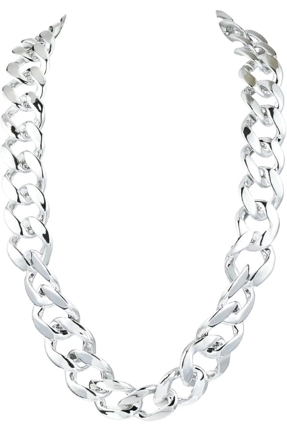 27.56 Inch/70cm Thick Cuban Necklace Chunky Chain Necklace Silver Big Acrylic Costume Punk Style 80s 90s Rapper Chain Accessory for Clothing Costumes Bar Party DIY Jewelry Decoration