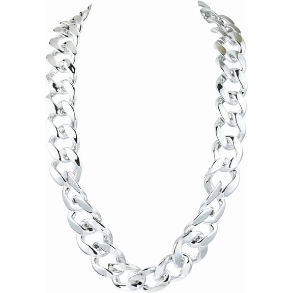 27.56 Inch/70cm Thick Cuban Necklace Chunky Chain Necklace Silver Big Acrylic Costume Punk Style 80s 90s Rapper Chain Accessory
