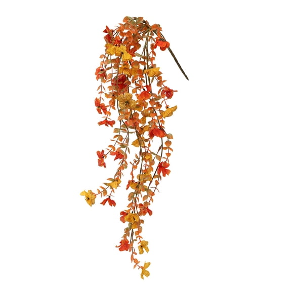 27.56 Inch UV Resistant Hanging Basket Artificial Fall Flower Vine, Realistic Silk Morning Glory and Petunia Long Trailing Stems, Faux Floral Hanging Plant for Garden, Patio and Front Porch