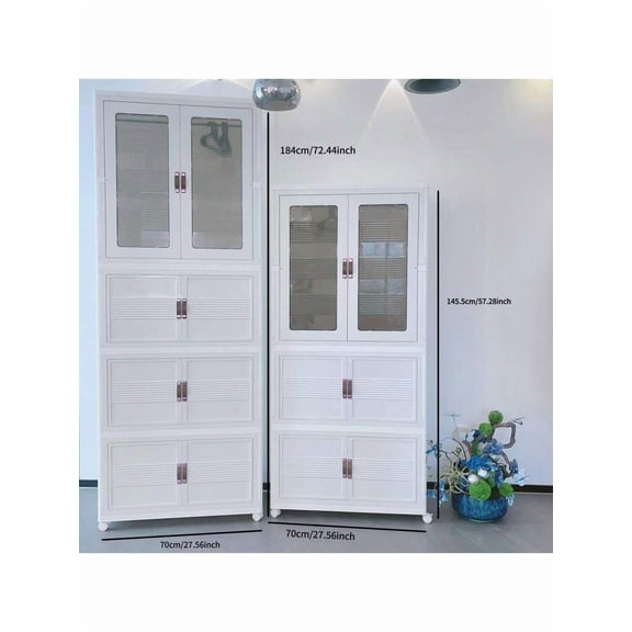 27.56 Inches 1 Pcs Folding Wardrobe + 3 Pcs Folding Boxes Easy Installation Wardrobe Hanging Storage Cabinet Bedroom Clothes Storage Cabinet Foldable Plastic Wardrobe With 10 Hangers For Free