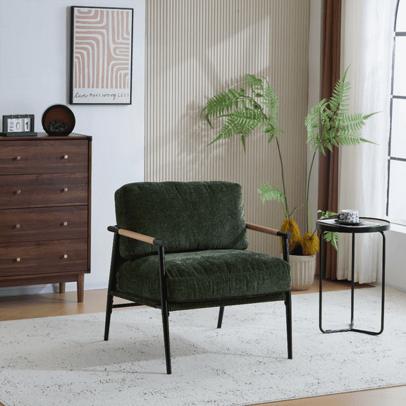 27.56" Modern Accent Chair - 1-Piece with Plush Cushions & Wooden Armrest - Ideal for Living/Bedroom/Office