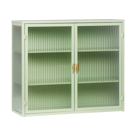 27.56"Modern Wall Cabinet with Glass Doors, Bathroom Cabinet with Featuring Three-tier Storage for Entryway Living Room, Bathroom or Dining Room, Mint Green