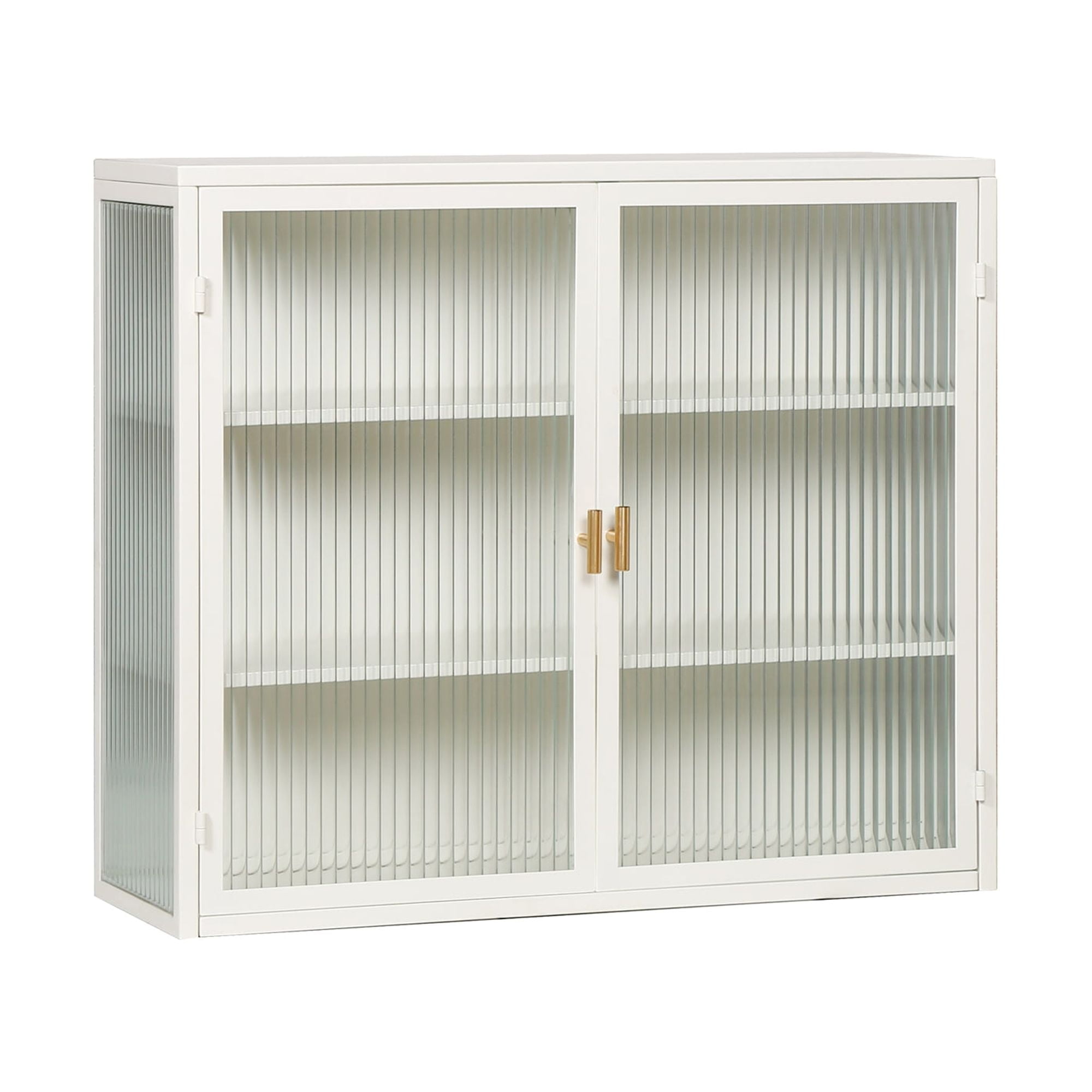 27.56"Modern Wall Cabinet with Glass Doors, Bathroom Cabinet with Featuring Three-tier Storage for Entryway Living Room, Bathroom or Dining Room, White