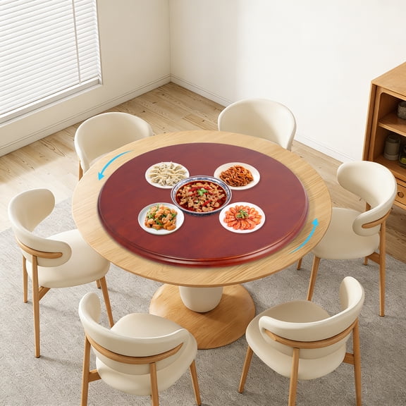 27.56" Wooden Lazy Susan Turntable, Solid Wood 360 Rotating Serving Tray Tabletop Round Organizer for Dining Table, Family Gatherings, Weddings, Parties, Restaurants (Reddish Brown)
