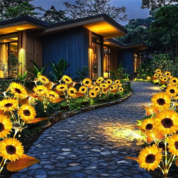 27.56in Solar LED Multi-Head Sunflower Garden Lights with Wind Sway, Constant & Flashing Modes, Auto On/Off, Waterproof, Easy Ground Installation