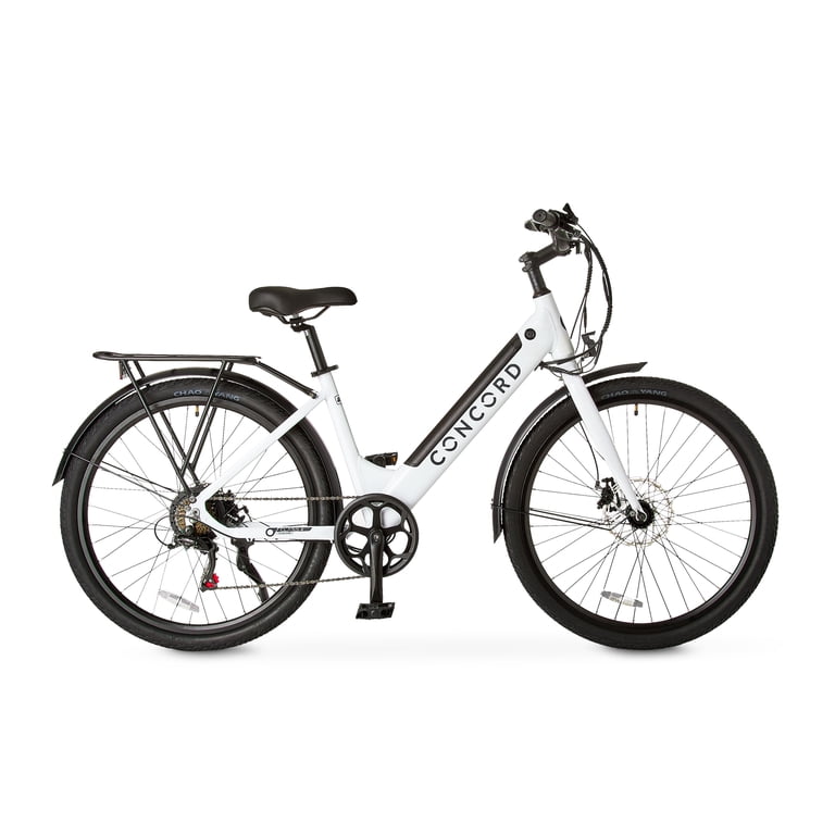 Concord 27.5 inch Step-Thru Electric Bike, 36v, Class 2, Aluminum, Weighs 49 Pounds, White, Fits Riders 5'1 inch - 6'1 inch, Adult, Unisex