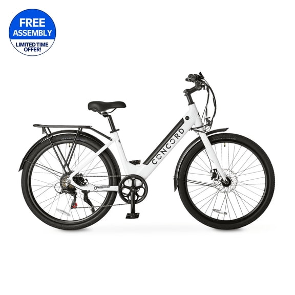 Concord 27.5 in Step-Thru Electric Bike, 36V, Class 2, White, Fits Riders 5 ft 1 in - 6 ft 1 in