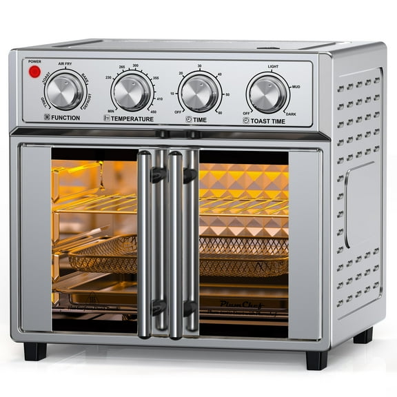 27.5QT Large capacity French Double-Door Air Fryer Convection Toaster Oven, 1700W, 7 Preset Menus, 6-in-1 Multi-Function for Bake, Roast, Grill, Toast, Dehydrate& Defrost, Stainless Steel