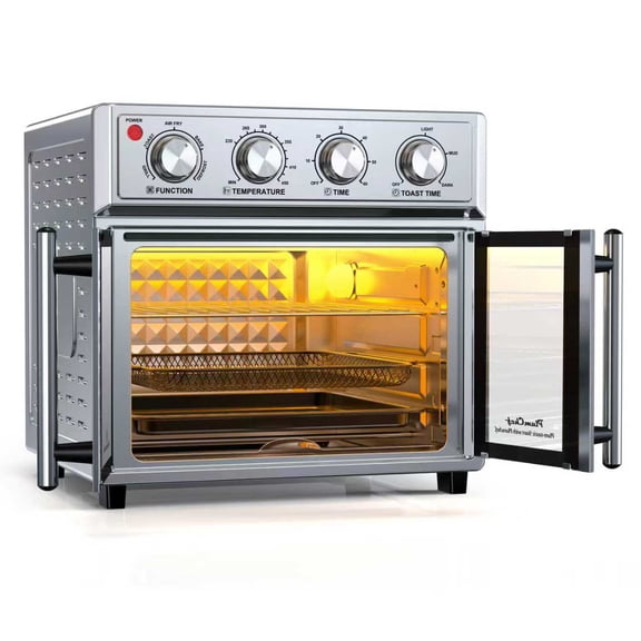 27.5QT Large capacity French Double-Door Air Fryer Convection Toaster Oven, 6-in-1 Multi-Function for Bake, 1700W, 7 Preset Menus, Roast, Grill, Toast, Dehydrate& Defrost, Stainless Steel