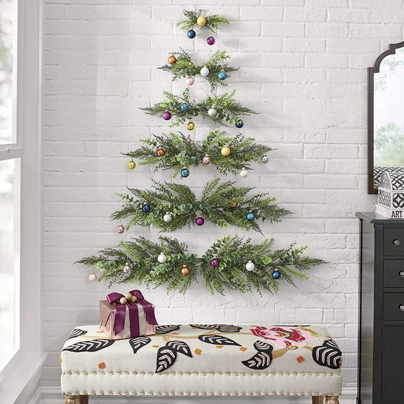 27.5inch Christmas Tree Wall Decor,Handmade Wall Mounted Christmas Trees, 6X Trees with Bells | Artificial Tree Branches Hangable Decorations,for Indoor and Outdoor Use During Christmas