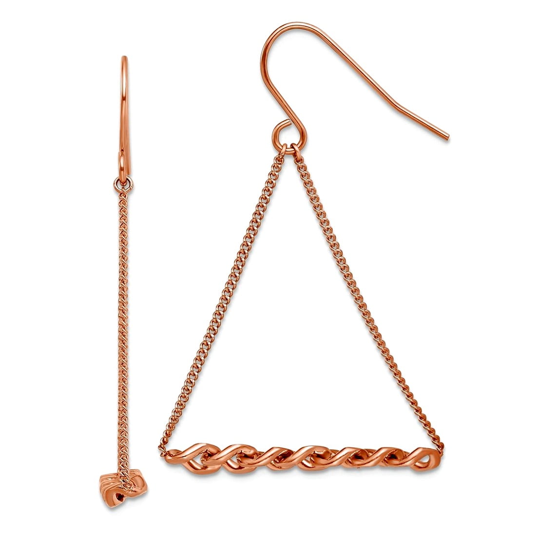 Stainless Steel Polished Rose Ip Plated Twisted Bar Dangle Shepherd Hook Earrings 32x27.5mm Wide Dangle Earring for Wome