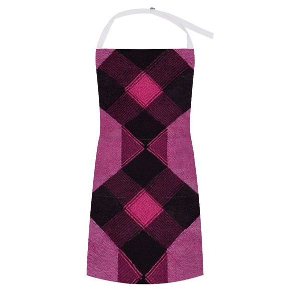 27.631.5in Pocket Apron Non-Wrinkle Non-Shrinkage Waterproof Convenient Cleaning Easy Care Large Pocket Design Argyle Plaid Magenta_3