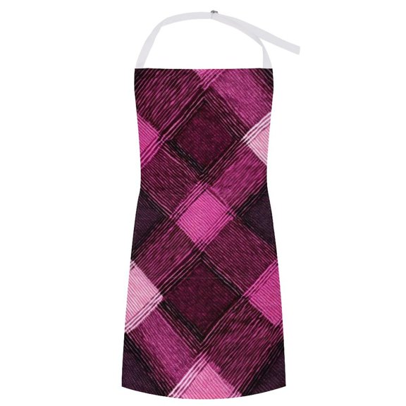 27.631.5in Pocket Apron Non-Wrinkle Non-Shrinkage Waterproof Convenient Cleaning Easy Care Large Pocket Design Argyle Plaid Magenta_4